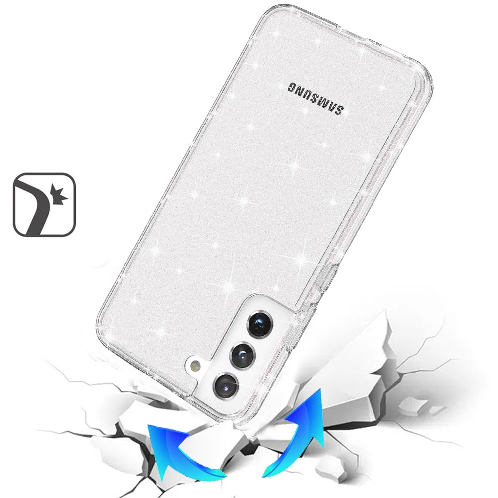 For Apple iPhone 17E /16E Transparent Glitter Shiny Sparkle Bling TPU Rubber Hard Back Hybrid Frame Shockproof Case Cover Clear