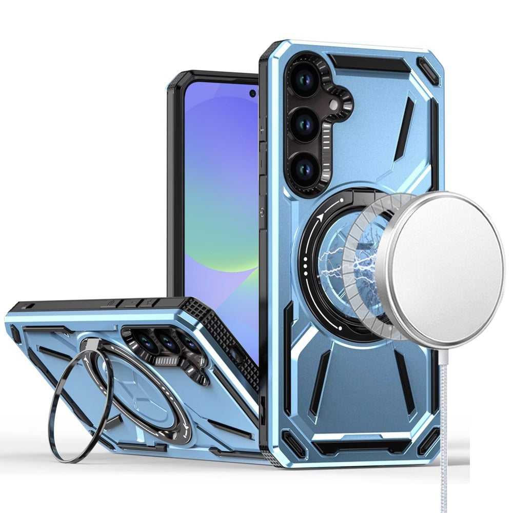 Phone Case for Samsung Galaxy A56 / A36 Magnetic Ring Circle Stand Shockproof 360 Rotating Kickstand Hybrid Armor Anti Slip Protective Grip Frame Cover Light Blue