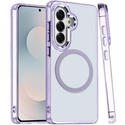 For Samsung Galaxy S25 FE /S25 Fan Edition Transparent Back Hybrid Case - Magnetic Circle, Color Frame, Metal Buttons, MagSafe Compatible Case Cover