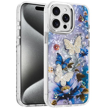For Apple iPhone 13 Pro Max Epoxy Glitter Flowers Bling 3D Butterfly Fashion TPU Hybrid with Shockproof Protection Case Cover