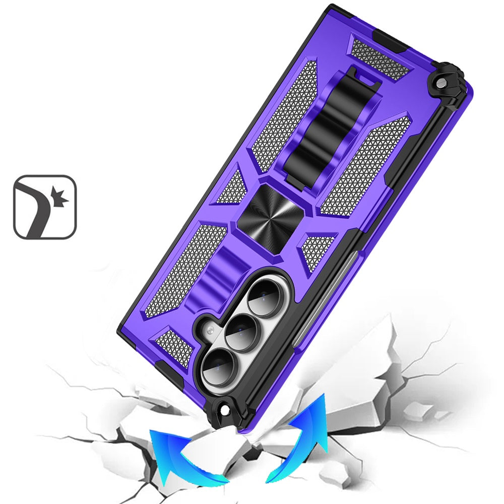 For Samsung Galaxy Z Fold 7 Hybrid Shockproof [Military Grade] Rugged Protective with Magnetic Car Mount & Invisible Stand Case Cover