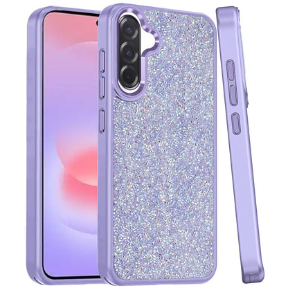 Phone Case for Galaxy A37 Crystal Glass Bling Diamond Metallic Edge Shockproof Durable Protective Clear Hybrid Stylish Premium Design Cover