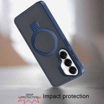 For Samsung Galaxy S26 Magnetic Circle Kickstand with MagSafe Compatibility, Matte Skin, Rugged Bumper, and Ring Holder Case Cover Blue