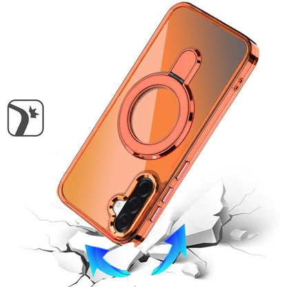 Phone Case for Samsung Galaxy A27 Chrome Magnetic Ring Stand Rotational Shockproof Hybrid Kickstand Metal Finish Rugged Drop Protection Armor Cover