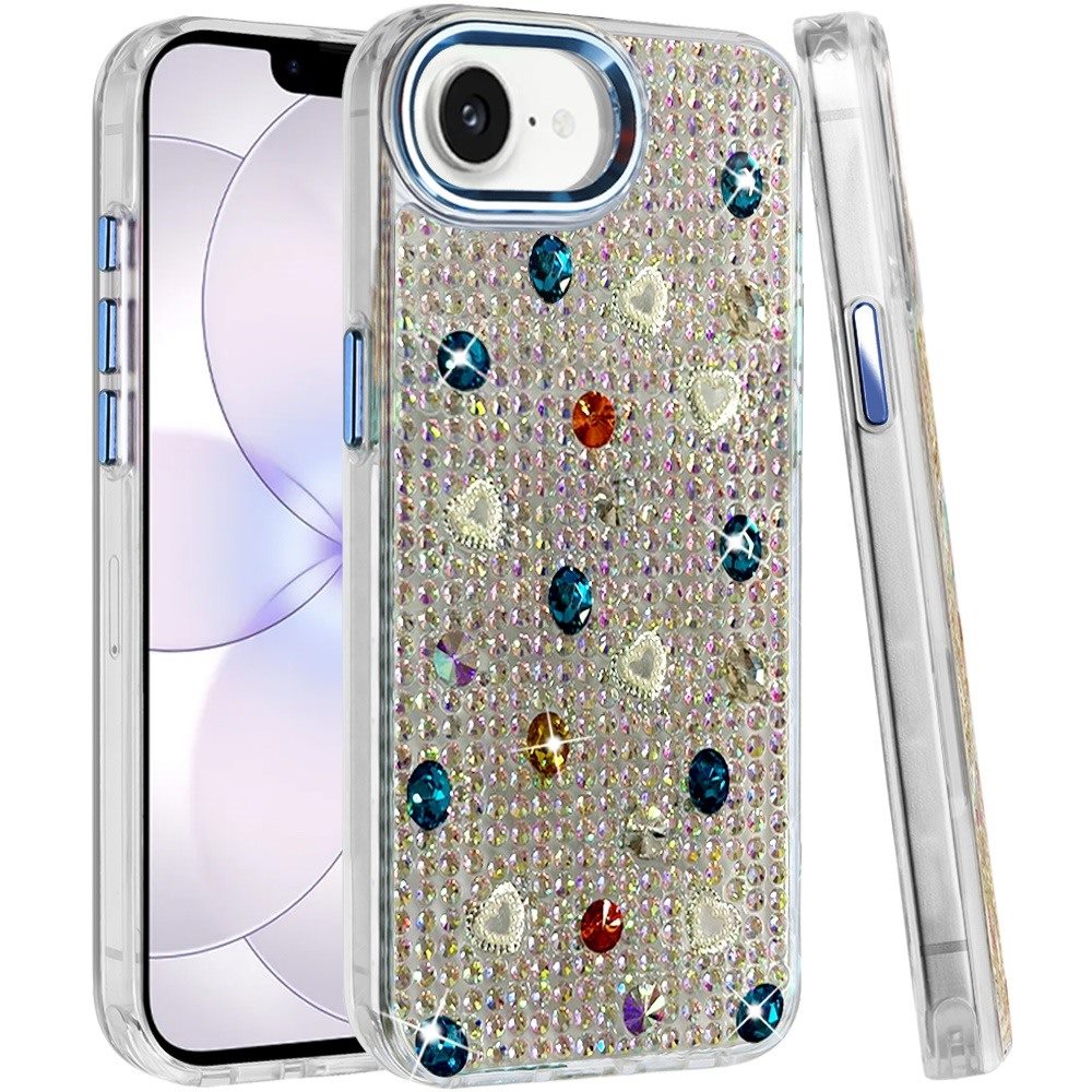 Phone Case for Apple iPhone 17E /16E /SE4 Chrome Fashion Hybrid Bling Diamond Heart Rhinestone Decorative Stones Sparkling Embellished Design Cover