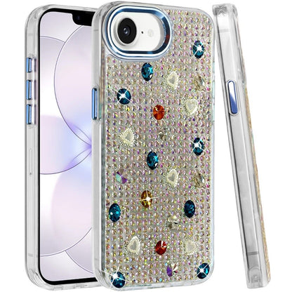 Phone Case for Apple iPhone 17E /16E /SE4 Chrome Fashion Hybrid Bling Diamond Heart Rhinestone Decorative Stones Sparkling Embellished Design Cover
