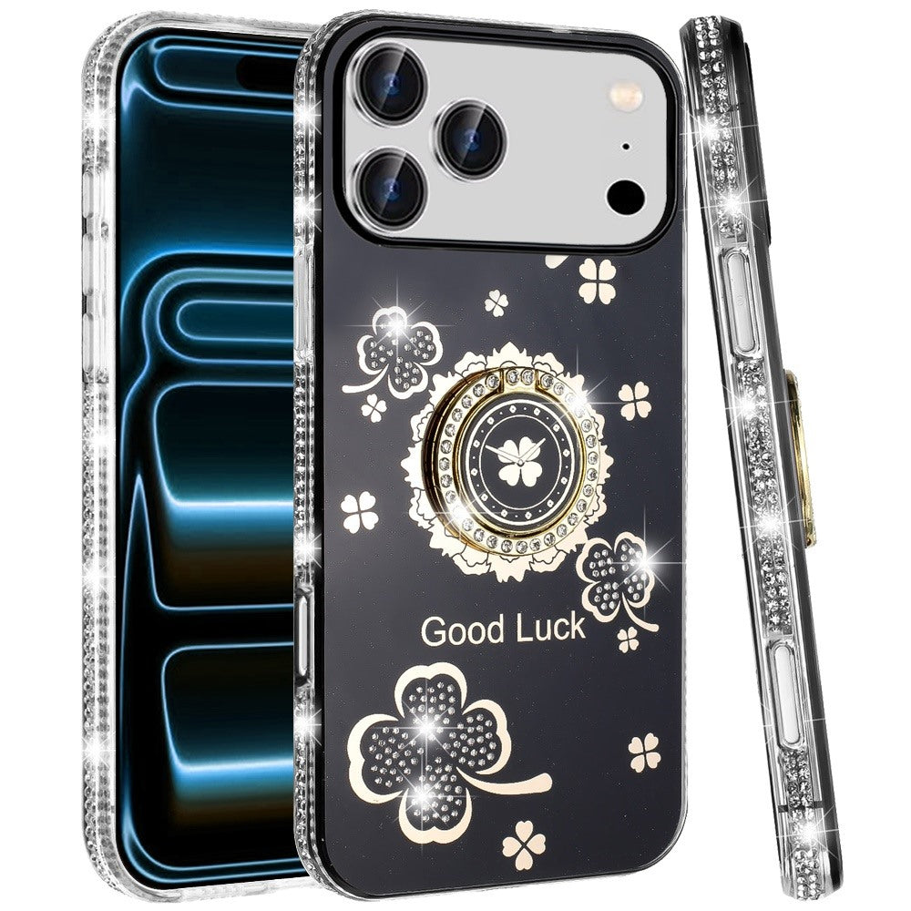 Phone Case for Apple iPhone 18 Pro Glitter Diamond Ring Stand Sparkle Rhinestone Edge AntiSlip Kickstand Luxury Fashion Bumper Shockproof Cover