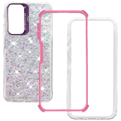 Phone Case for Samsung Galaxy A37 Luxury Bling Scattered Glitter Hybrid Dual Layers with Integrated Camera Stand and Sparkle Finish Design Cover