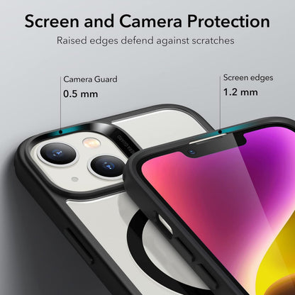 For Apple iPhone 15 (6.1") Magnetic Clear Compatible with Magsafe Wireless Charger PC + TPU Hybrid Slim Transparent Black Phone Case Cover