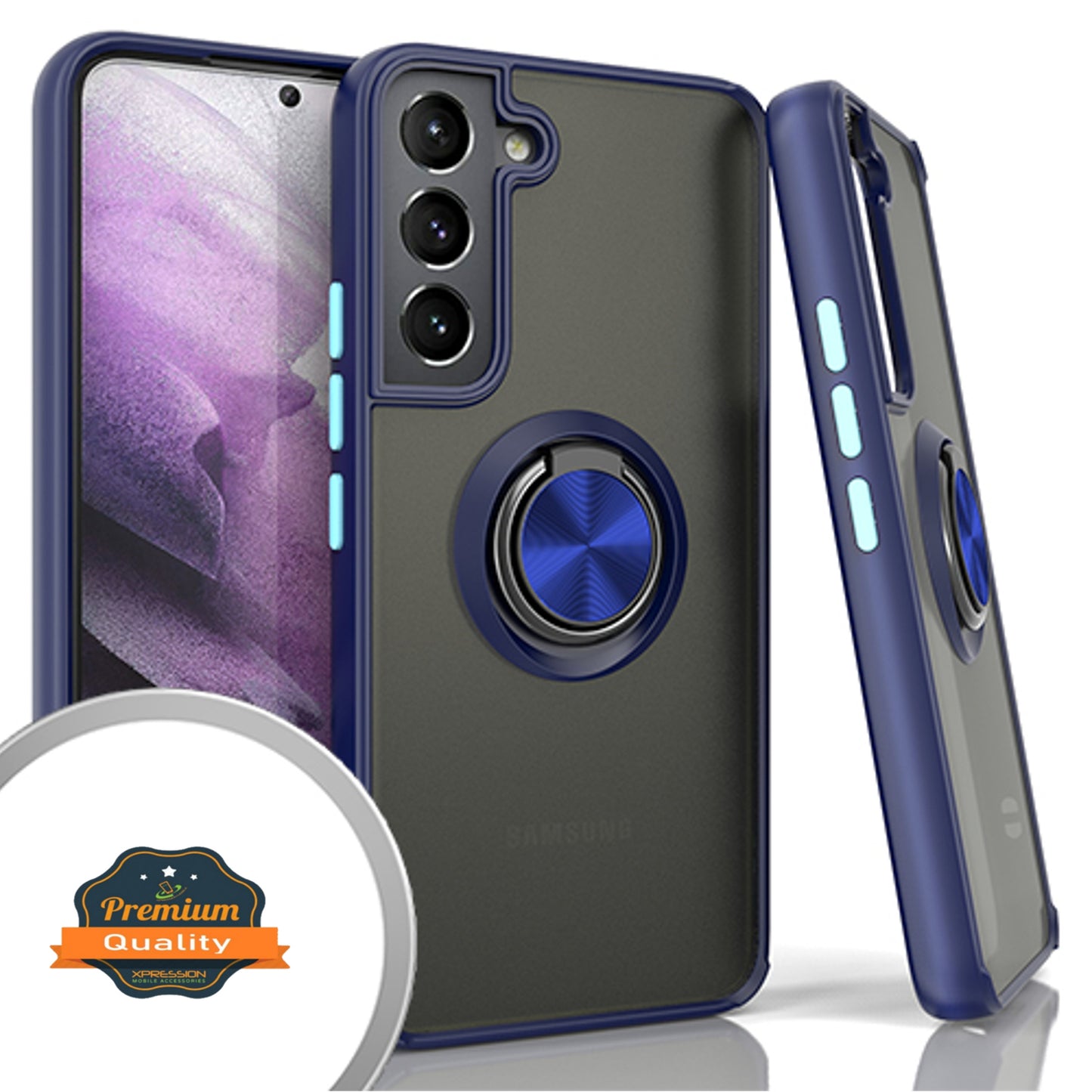 For Samsung Galaxy S25 /S24 Ring Holder Case Hybrid Kickstand, Matte Frosted TPU Hard Frame Shock-Absorption Case Cover