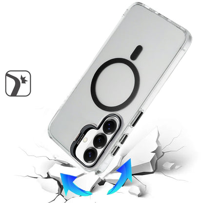 Phone Case for Samsung Galaxy S26 FE /S26 Fan Edition Clear Metallic Camera Stand Magnetic Hybrid TPU Shockproof Grip Camera Protection Kickstand Durable Armor Cover