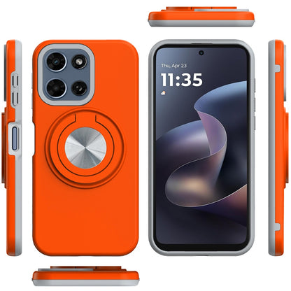 For Motorola Moto G 5G 2026/2025 Metal Matte Hybrid with Invisible Rotational Ring Stand, Car Mount Friendly, Military Grade Slim Fit Sturdy Case Cover Cosmic Orange