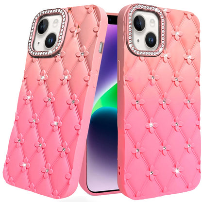 Phone Case for Apple iPhone 14 Floral Glitter Shimmer Bling Hybrid Shockproof Anti Slip Thick TPU Protective Stylish Design Cover Orange