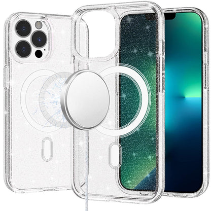 For Apple iPhone 11 Pro Max MagSafe Compatible Glitter Sparkle Bling Hybrid Case with Magnetic Circle, Slim TPU & Hard PC Frame Case Cover Clear