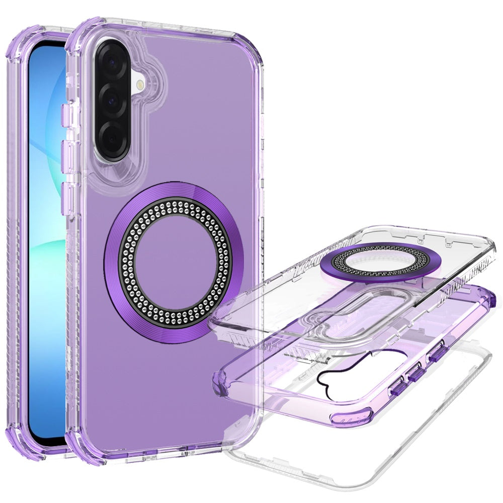 Phone Case for Galaxy A17 5G Luxury Bling Rhinestone Glitter Magnetic Circle Frosted Hybrid Dual Layer TPU Tough Construction, Sparkling Finish Cover