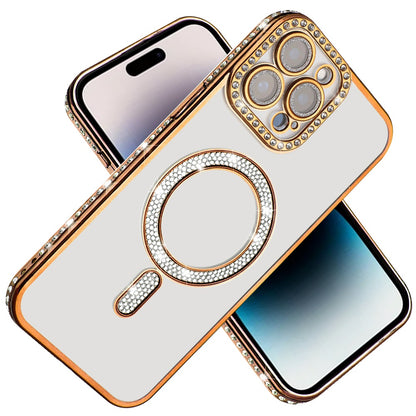 For Apple iPhone 13 Pro Max Bling Case with Diamond Magnetic Circle, Transparent Slim Shockproof Hybrid Slim Fit Case Cover