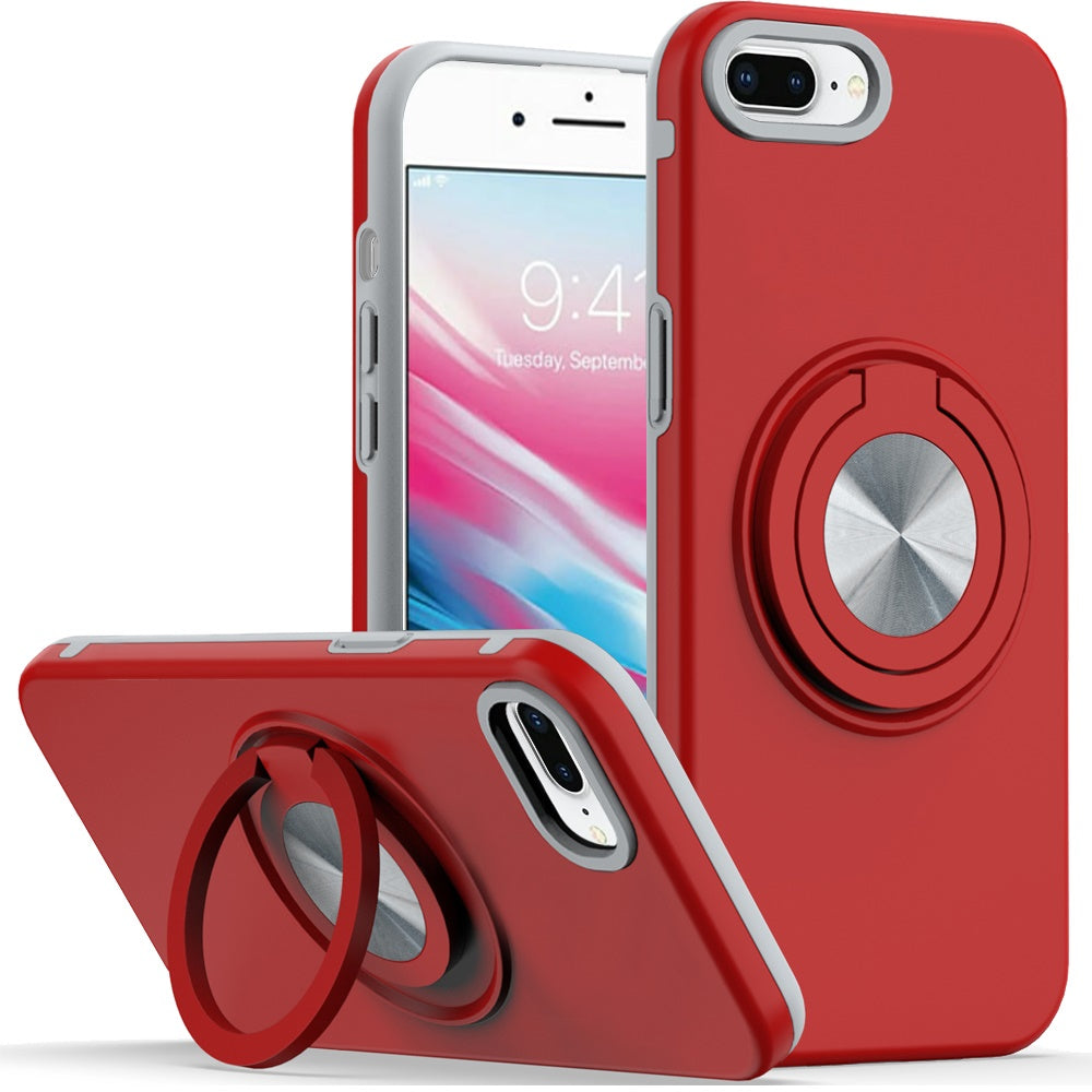 For Apple iPhone 8 Plus /7 Plus Metal Matte Hybrid with Invisible Rotational Ring Stand, Car Mount Friendly, Military Grade Slim Fit Sturdy Case Cover