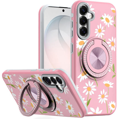 Phone Case for Samsung Galaxy S26 FE /Fan Edition Magnetic Ring Stand Matte Metal Hybrid Car Mount Friendly Shockproof Rotational Grip Diamond Design Pattern Cover