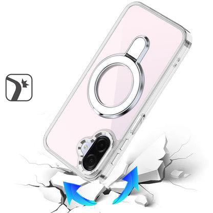 Phone Case for Samsung Galaxy A08 4G, A07 5G, A07 4G Chrome Magnetic Ring Stand Rotational Shockproof Hybrid Kickstand Metal Finish Rugged Drop Protection Armor Cover