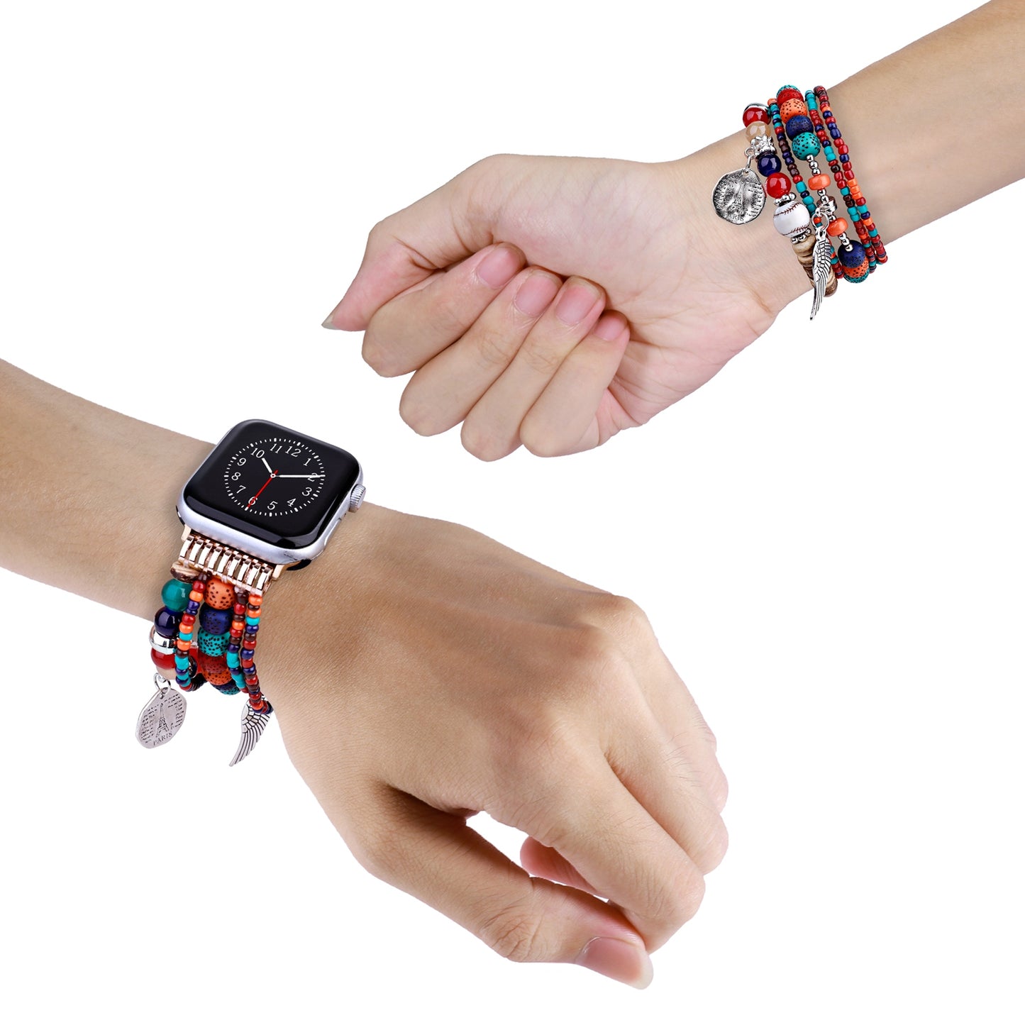 Watch Band for Apple Watch 38/40/41mm, Series 1-8 & SE Fashion Beaded Ornaments Adjustable Decorative Bracelet Style with Comfortable Wear Structure