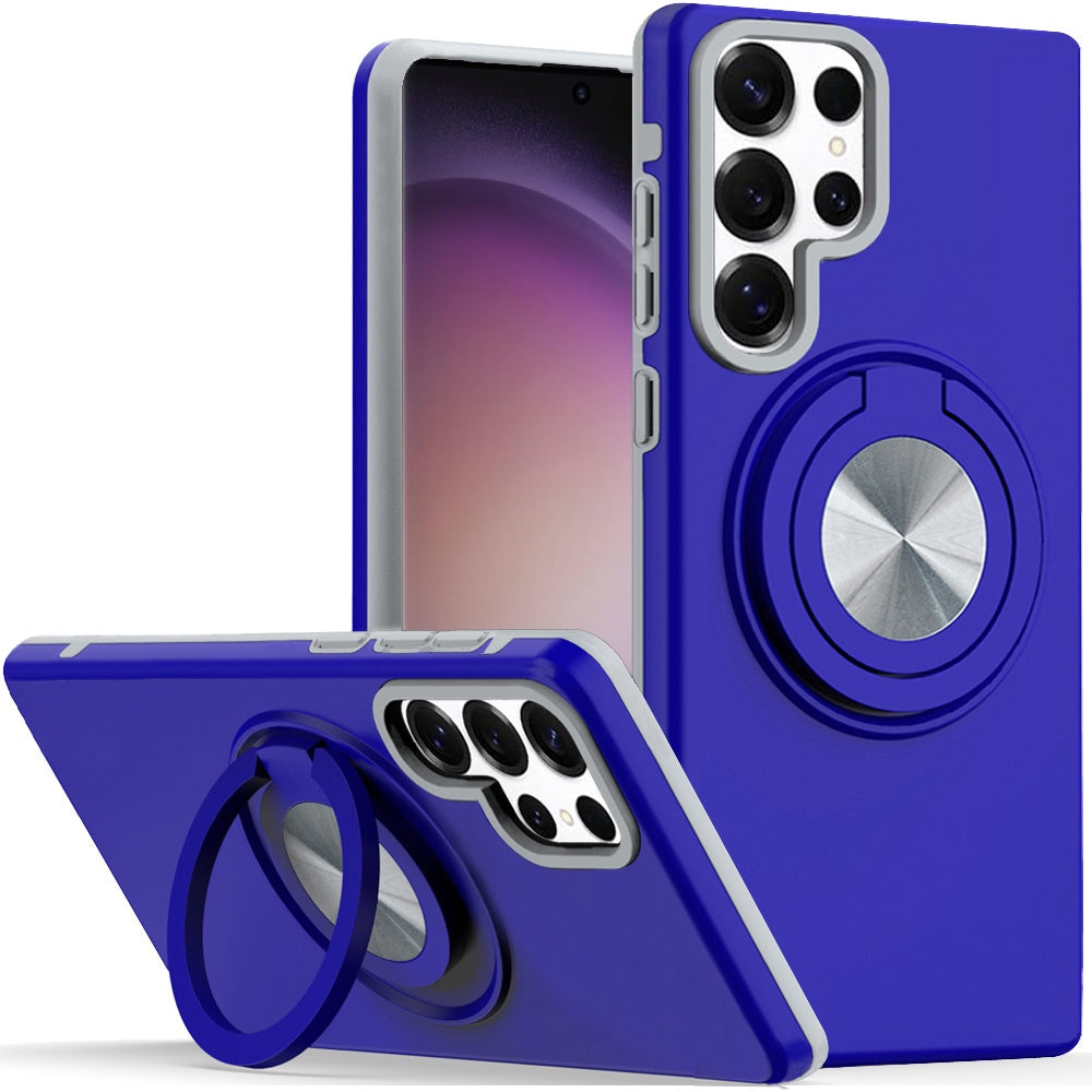 For Samsung Galaxy S24 Ultra Metal Matte Hybrid with Invisible Rotational Ring Stand, Car Mount Friendly, Military Grade Slim Fit Sturdy Case Cover