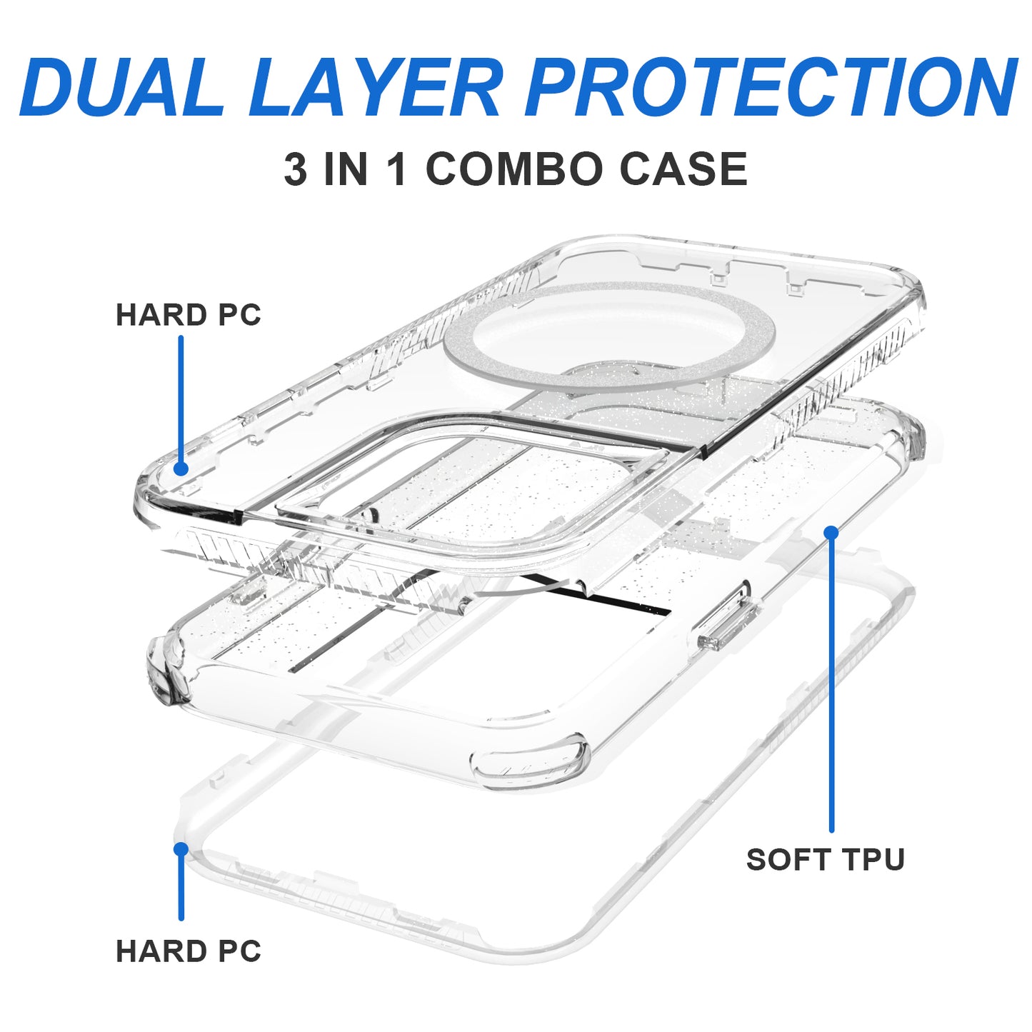 For Samsung Galaxy S25 Ultra Magnetic Circle Compatible with Magsafe, Bling Glitter Sparkle 3-in-1 Hybrid Shockproof TPU Bumper Case Cover