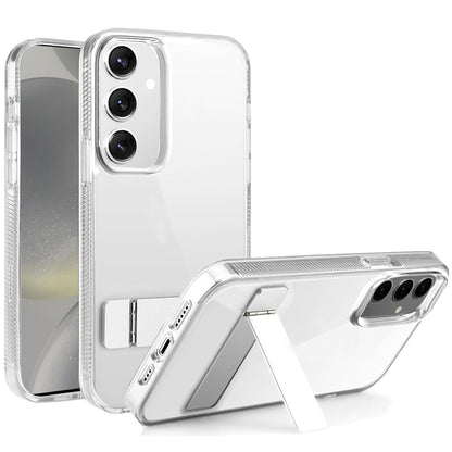 For Samsung Galaxy S25 /S24 Transparent with Sturdy Metal Kickstand Hybrid Dual Layer Tough Shock-Absorbent Slim Fit Hard PC + TPU Case Cover Clear