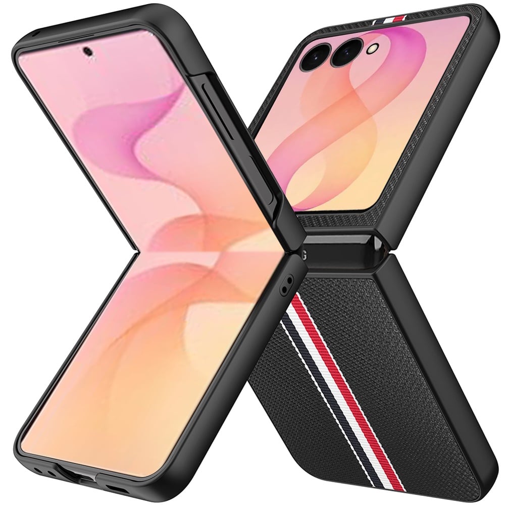 Phone Case for Samsung Galaxy Z Flip 8 Velvet Fabric Vegan PU Leather Slim Fit Hybrid Protective Shell Shockproof Design Cover Black