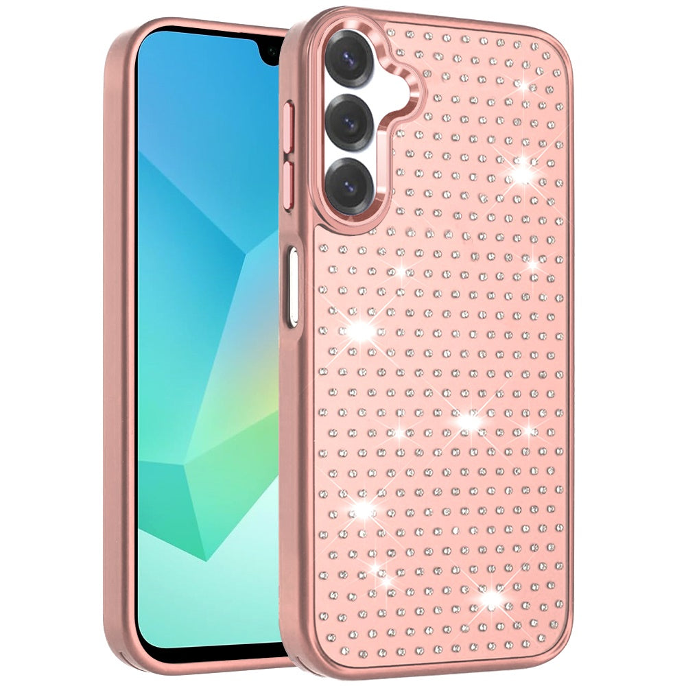 For Samsung Galaxy A16 5G Bling Diamond Metallic, Full Sparkle Chrome Edged Hybrid Protective Shockproof Case Cover