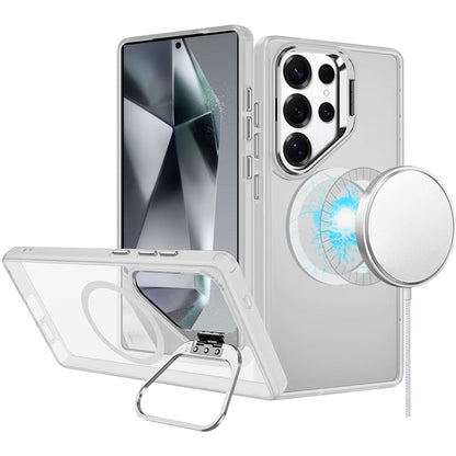 For Samsung Galaxy S23 Heavy Duty Metallic Hybrid Tough TPU with Camera Ring Stand, MagSafe Compatible, Rugged Drop Protection Case Cover