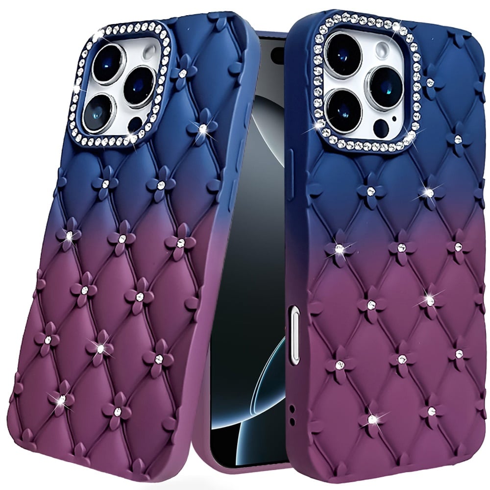 Phone Case for Apple iPhone 16 Floral Glitter Shimmer Bling Hybrid Shockproof Anti Slip Thick TPU Protective Stylish Design Cover