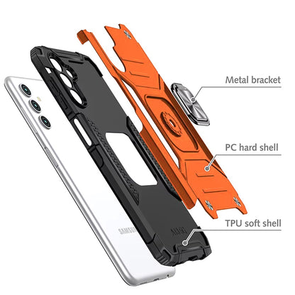 For Samsung Galaxy A17 5G Armor Hybrid Magnetic Stand with Ring Holder Kickstand Shockproof Heavy-Duty Durable Rugged TPU Dual Layer Case Cover Cosmic Orange
