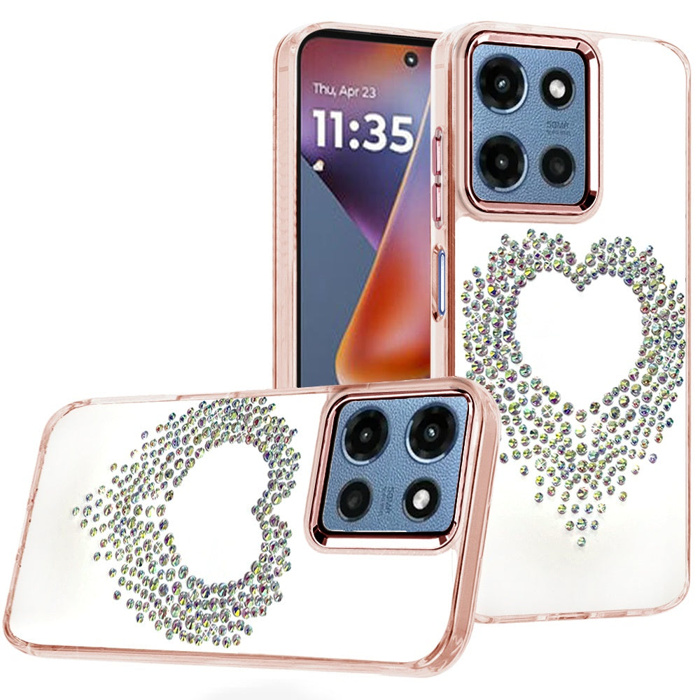 Phone Case for Motorola Moto G Play 5G 2026 Angel Hearts Bling Shimmer Colorful Glitter Chrome Edge Shockproof Stylish Hybrid Design Cover Gold