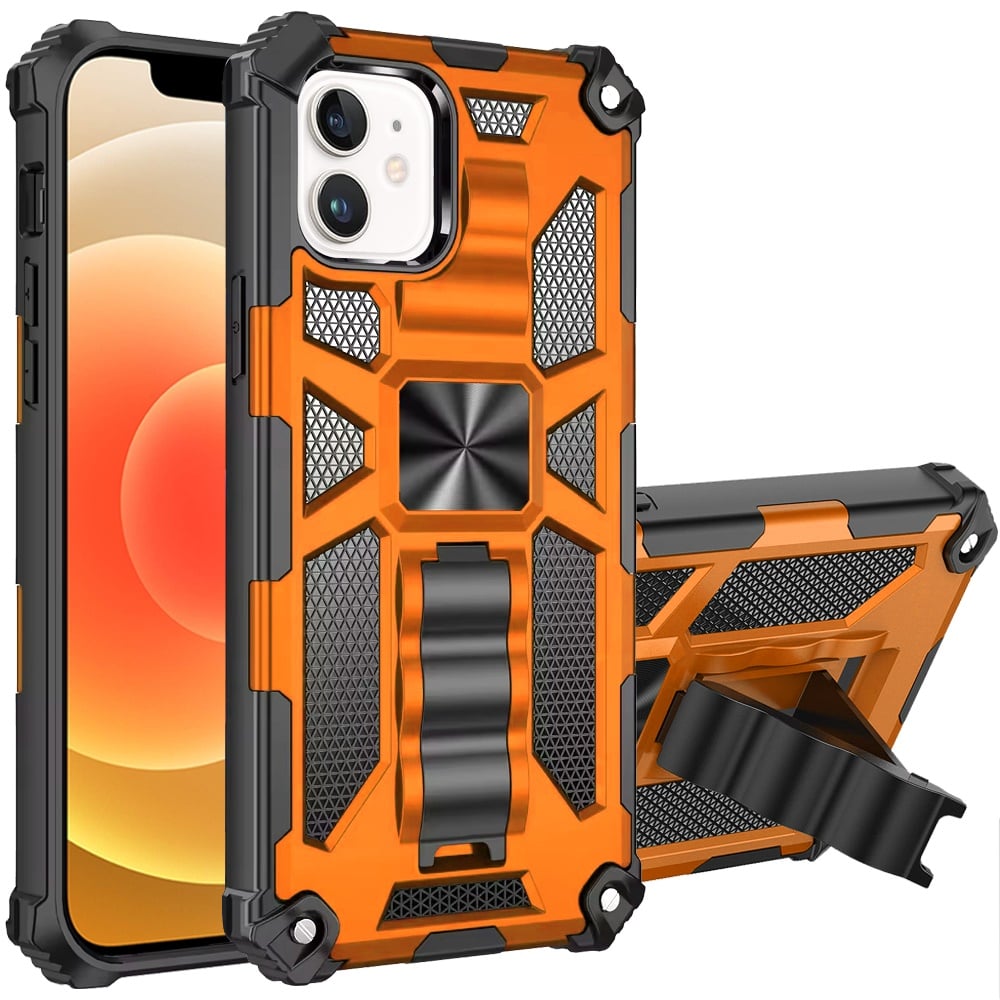 For iPhone 12 / iPhone 12 Pro (6.1") Hybrid Shockproof [Military Grade] Rugged Protective with Magnetic Car Mount & Invisible Stand Case Cover Cosmic Orange