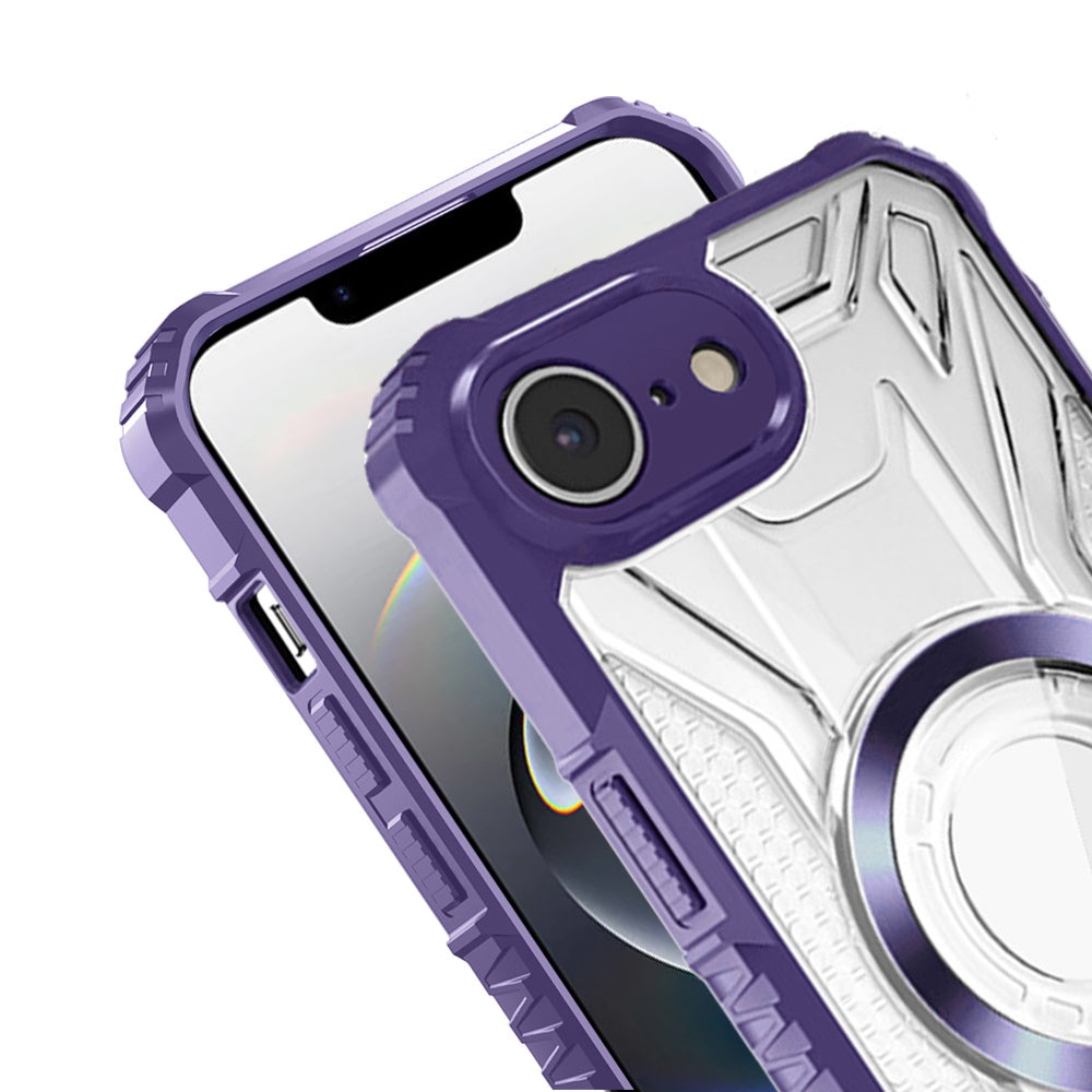 Phone Case for Apple iPhone 17E /16E Clear Rugged Hybrid TPU Magnetic Back Reinforced Frame Bumper Shock Absorbing Slim Fit Cover Purple