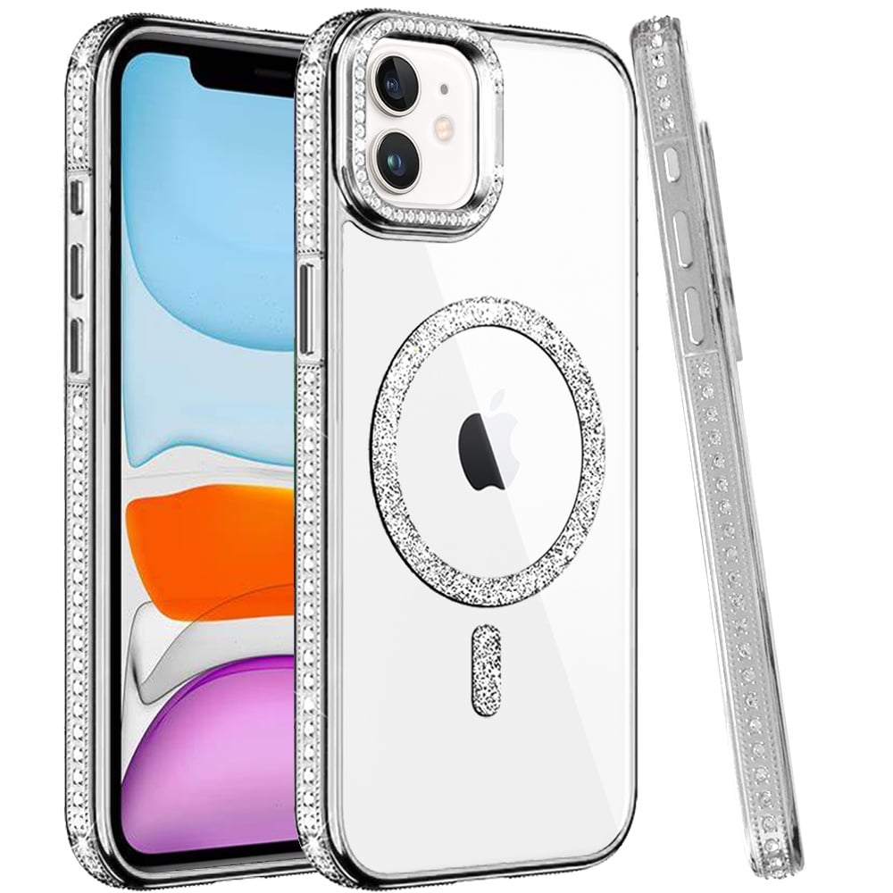 Phone Case for Apple iPhone 11 Luxury Diamond Bling Edged Magnetic Glitter Shockproof Hybrid with Camera Kickstand Durable Grip Cover