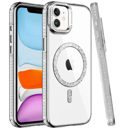 Phone Case for Apple iPhone 11 Luxury Diamond Bling Edged Magnetic Glitter Shockproof Hybrid with Camera Kickstand Durable Grip Cover