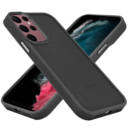 Phone Case for Samsung Galaxy S23 Ultra Polished Acrylic Hybrid TPU Slim Shockproof Metal Button Thick Durable Grip Camera Protection Anti-Scratch Cover Black