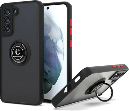 For Samsung Galaxy S26 Ultra Translucent Matte Back Hybrid with Rotatable Metal Ring Holder Kickstand Shockproof TPU (Fit Car Mount) Case Cover