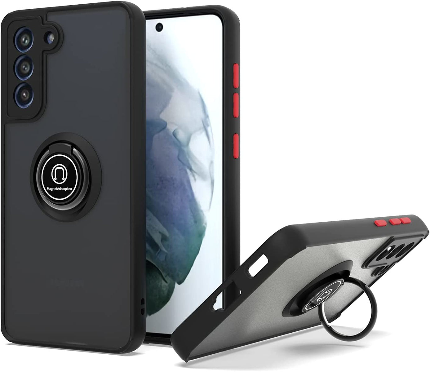 For Samsung Galaxy A17 5G Translucent Matte Back Hybrid with Rotatable Metal Ring Holder Kickstand Shockproof TPU (Fit Car Mount) Case Cover