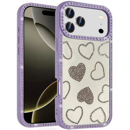 For Apple iPhone 17 Pro (6.3") Spread Love Glitter Shimmer Bling Diamond Edge Hybrid Drop Protection Shockproof Design Case Cover