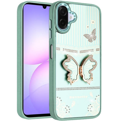 Phone Case Cover for Samsung Galaxy A07 4G Glitter 3D Butterfly Design Bling Metallic Edge Hybrid Stand Drop Protection TPU Shockproof Cover