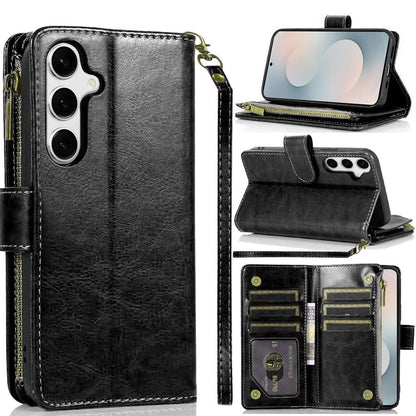 For Samsung Galaxy S26+ / S26 Plus Wallet Case with ID/ Card Holder, Wristlet Strap, Magnetic TPU Protective Shockproof Folio Flip Case Cover Black