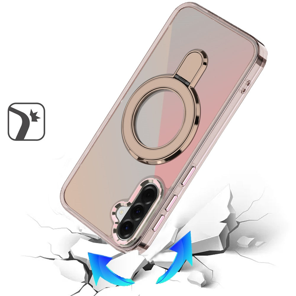 For Samsung Galaxy A37 Chrome Hybrid with Rotating Magnetic Circle Ring Stand, Slim Shockproof Hybrid Case Cover