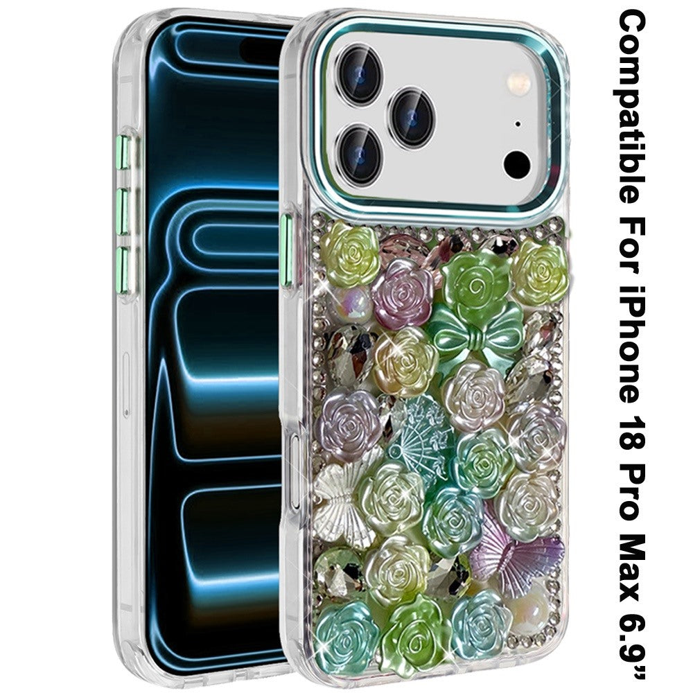 Phone Case for Apple iPhone 18 Pro Max 3D Flower Bling Rhinestone Glitter Cute Stylish Shockproof Protective Decorative Luxury Grip Stones Ornaments Cover
