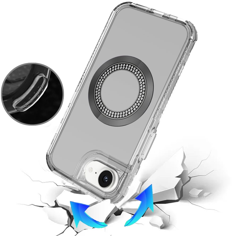 Phone Case for Apple iPhone 17E / iPhone 16E / iPhone SE4 Luxury Bling Rhinestone Glitter Magnetic Circle Frosted Hybrid Dual Layer TPU Tough Construction, Sparkling Finish Cover