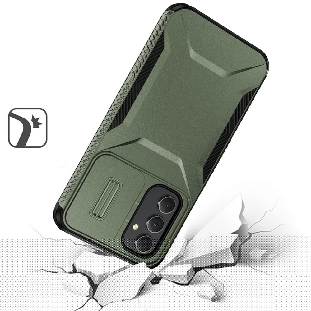 For Samsung Galaxy A15 5G Slim Fit Shockproof Hybrid with Slide Camera Window Covering, Rugged Tpu Silicone Hard PC Bumper Case Cover