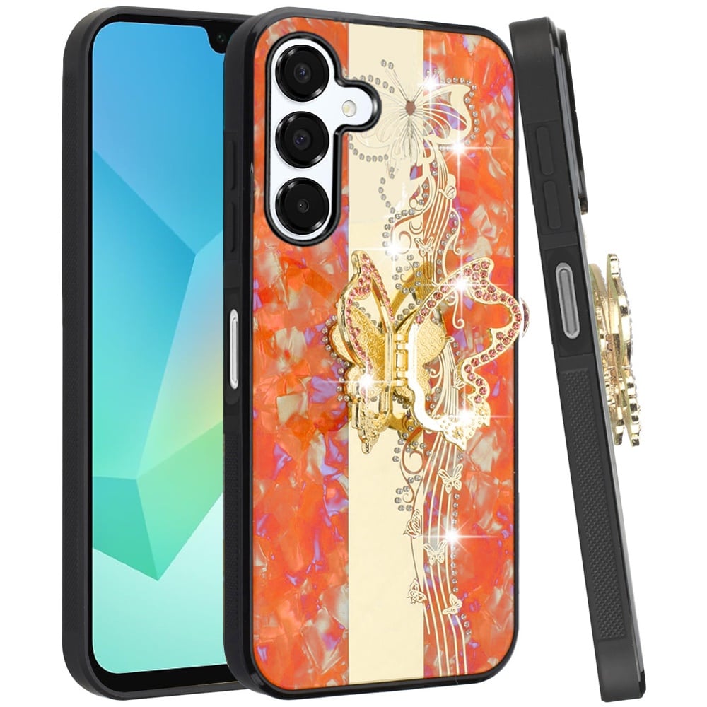 For Samsung Galaxy A16 5G Diamonds 3D Fashion Bling Sparkly Glitter Ornaments Engraving Hybrid with Ring Stand Case Cover