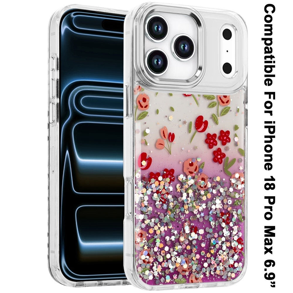 Phone Case for Apple iPhone 18 Pro Max Luxury Glitter Epoxy Design Chrome Metallic Edge Shockproof Protective Stylish Fashion Durable Slim Premium Finish Cover
