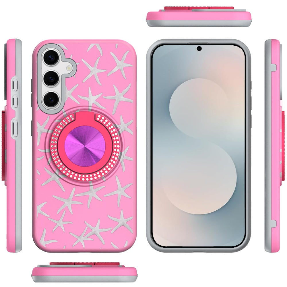 For Samsung Galaxy S26+ / S26 Plus Pattern Design Hybrid with Invisible Ring Stand & Magnetic Back, Shockproof Protective Grip Case Cover